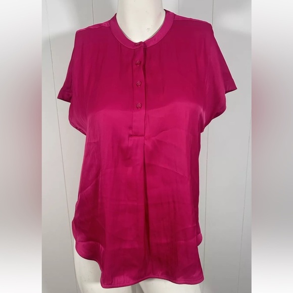 NWT OLD NAVY Women's Fuchsia PINK SATIN TOP Size S Blouse Shirt Cap Sleeve - Picture 1 of 9